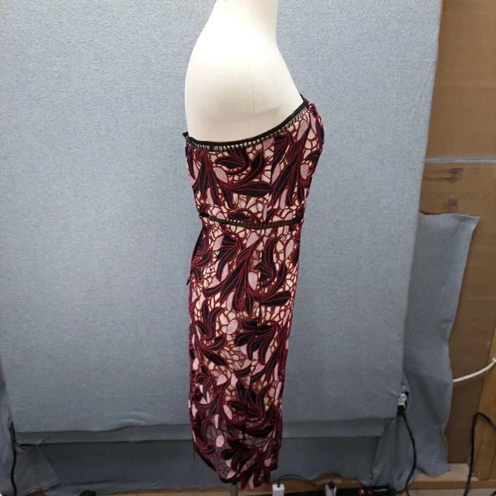 Lulus Jana Pink and Black Crochet Lace Strapless Midi Dress Size Small - Picture 4 of 10